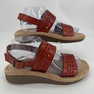 Earth Spirit Womens Wedge Sandals Brown Laser Cut Ankle Strap Size 8.5